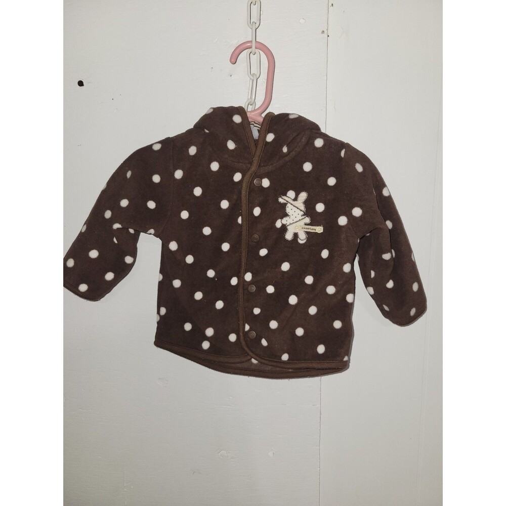 Baby Girl Brown Polka Dot Fleece Jacket with Bunny Applique AA73